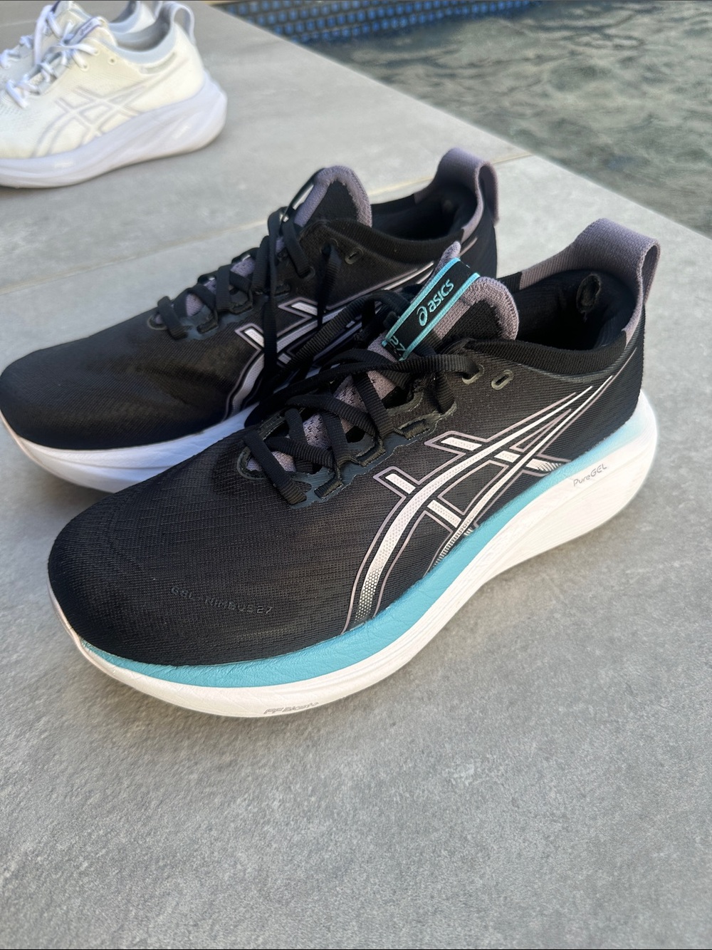 Asics Gel Nimbus 27 Women’s  Black Sneakers with Aqua and White Accents